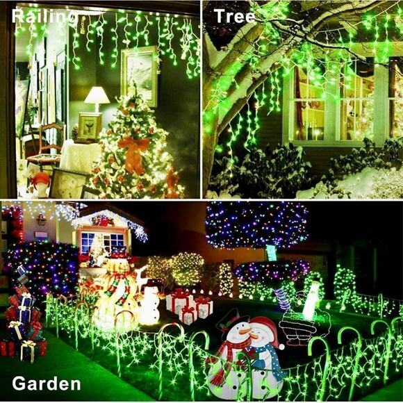 Christmas Lights Decorations Outdoor 640 LED 8 Mode 120 Drops Green 65.5ft Timer - Picture 3 of 6